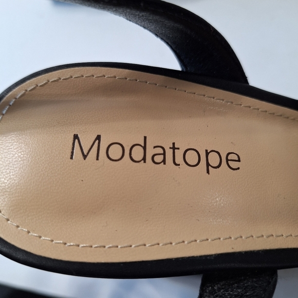 Modatope Black Y2K Bohemian Ankle Strap Chunky Platform Chunky Heels Size 7 - Picture 13 of 14